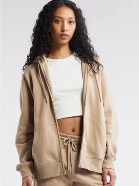 BP. Oversized Zip Fleece Hoodie Tan Savannah L
